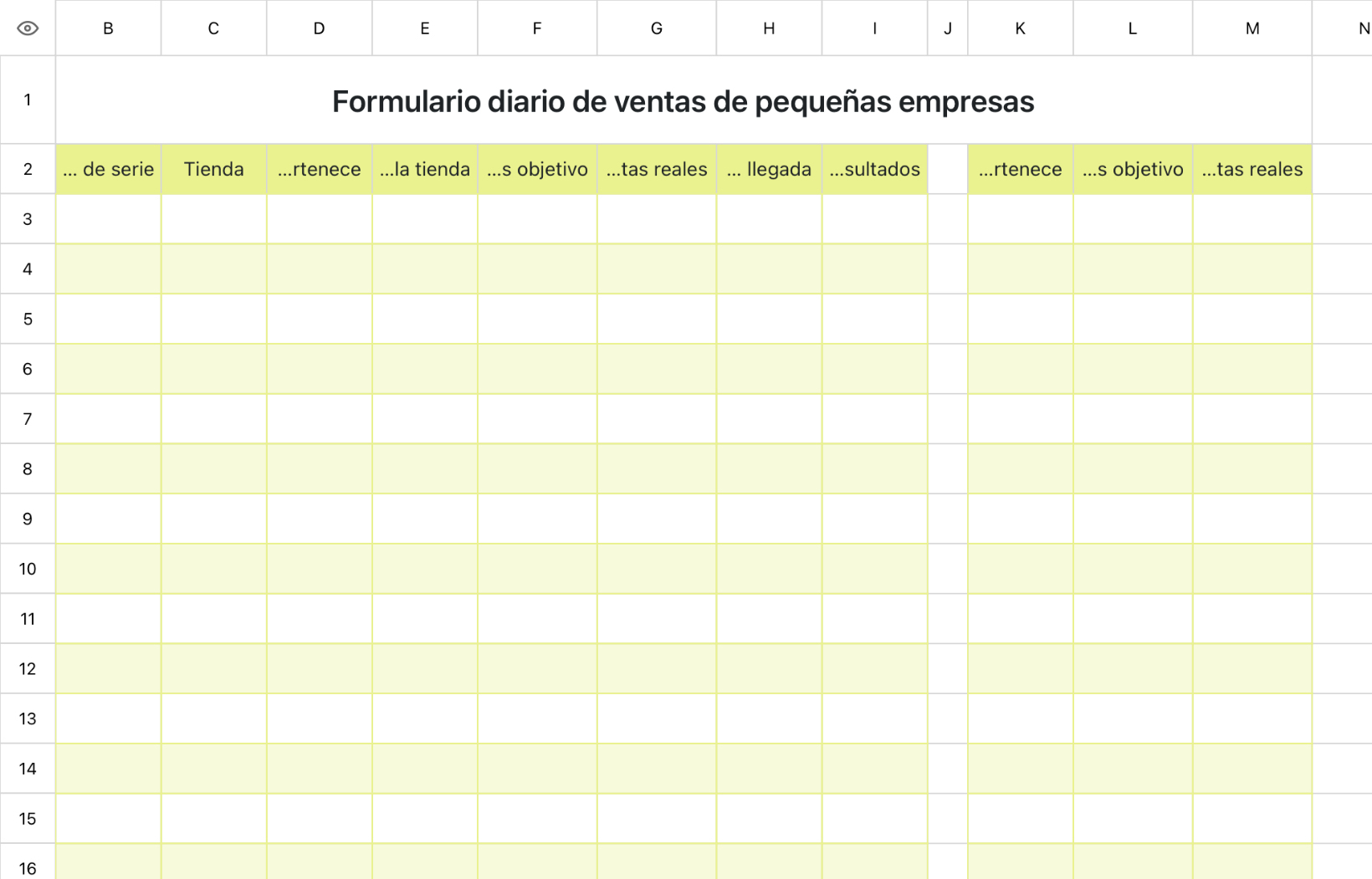 Formulario diario de ventas de pequeñas empresas